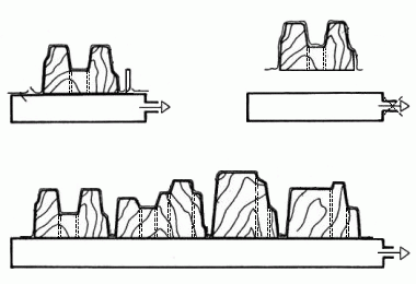 Resin Patternmaking by V-process: sequence of the covering with a foil and superimposing of the master-patterns on the vacuum-chamber